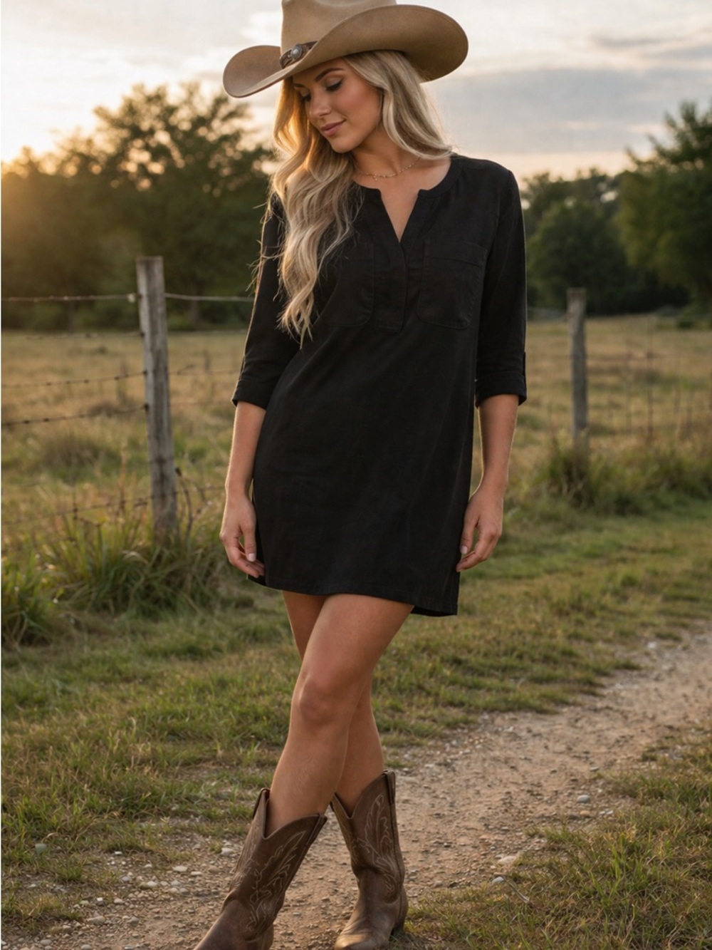 J. Jill Dark Denim Dress Stretch 3/4 Sleeve Sz S V-Neck Minimalist Boho Festival